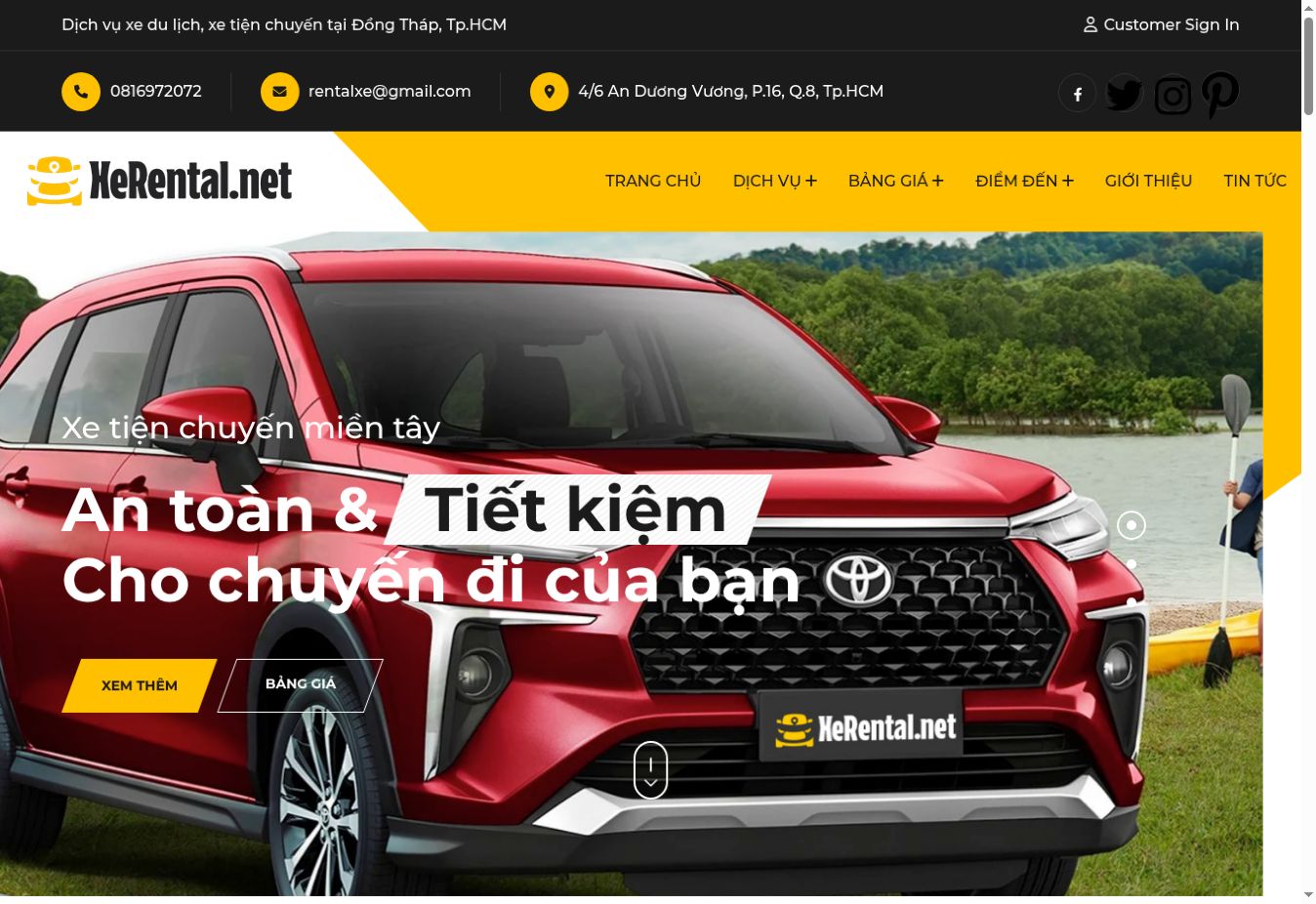 Theme XeRental — Website xe du lịch & xe tiện chuyến